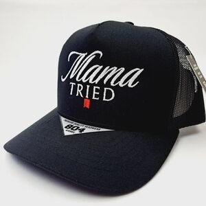 Mama Tried Black Trucker Hat with Embroidered Text